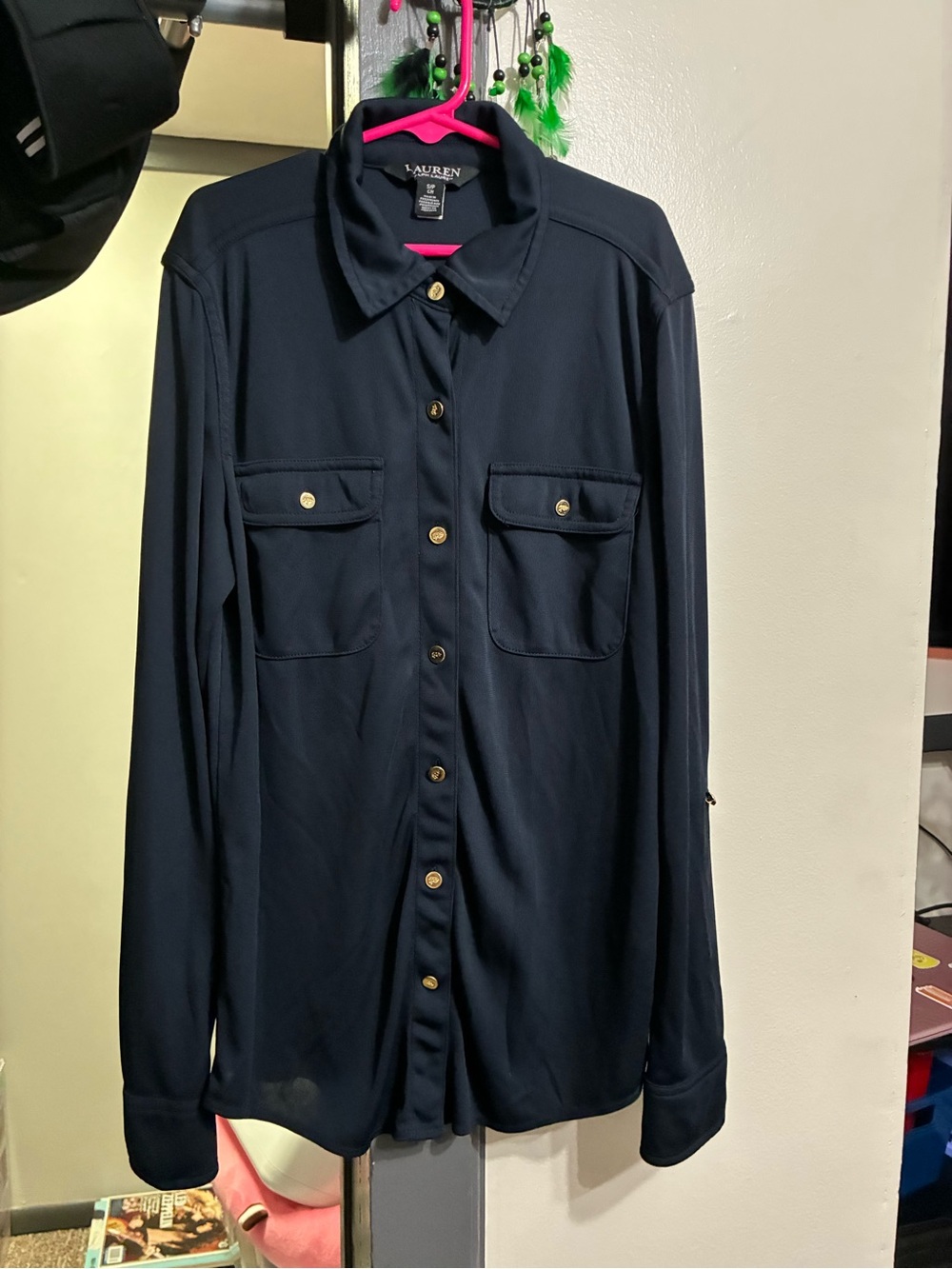LAUREN Ralph Lauren Navy Long-Sleeve Button Blouse